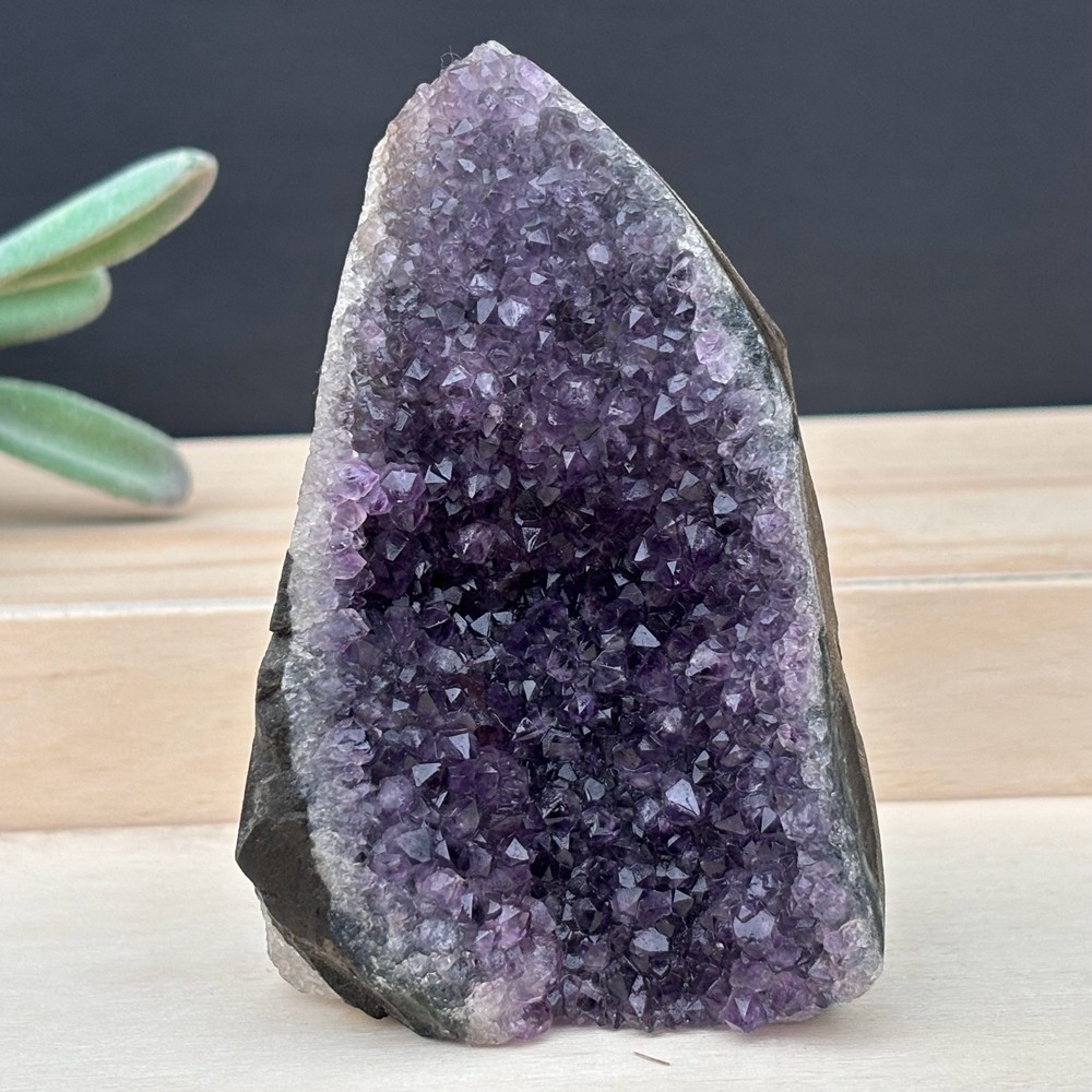 210g Top Natural Amethyst Cave Quartz Crystal Specimen Reiki Healing +Stand