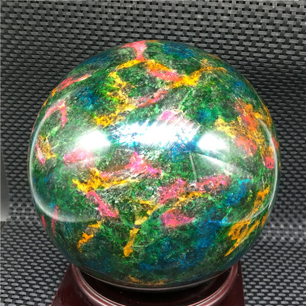 6338g Beautiful “Seven Colors Jade” sphere healing -Taiwan +stand