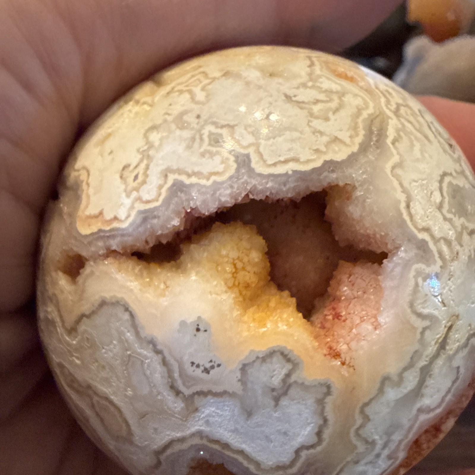 Pink Lace Agate Sphere 2.25 In With Tall Elegant Glass Stand 242g