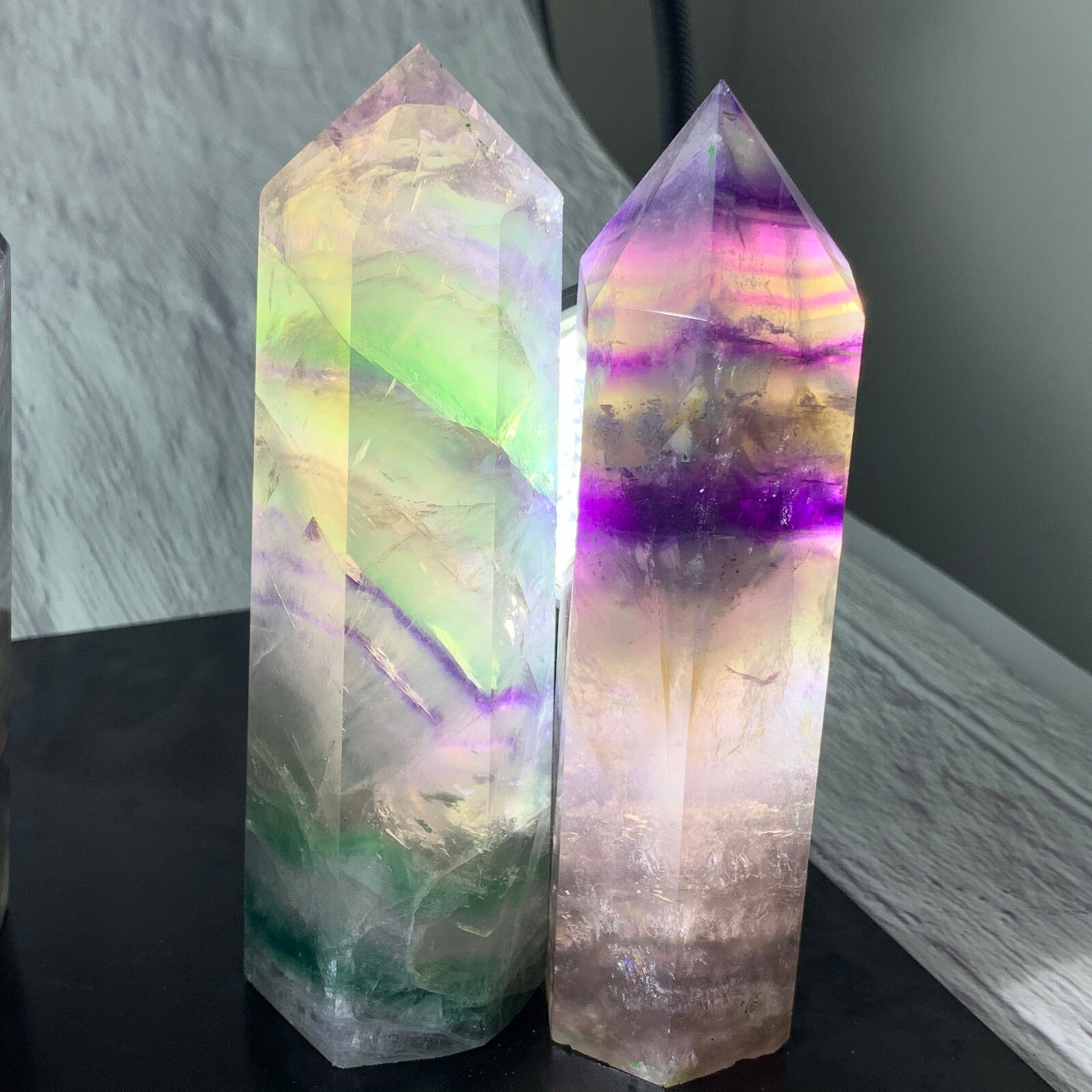 350g-500g Natural rainbow fluorite quartz crystal obelisk wand point healing 1PC
