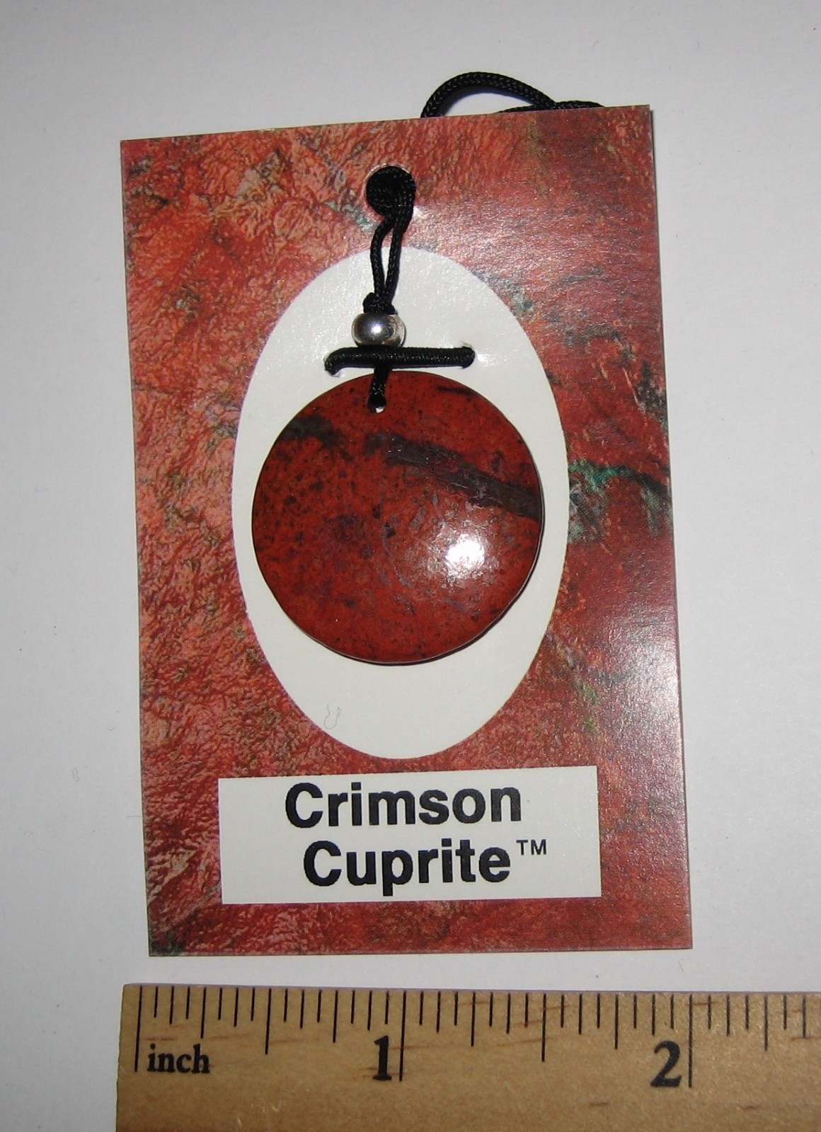 27mm POLISHED NATURAL CRIMSON CUPRITE STONE MINERAL CORDED ROUND DISC PENDANT *1