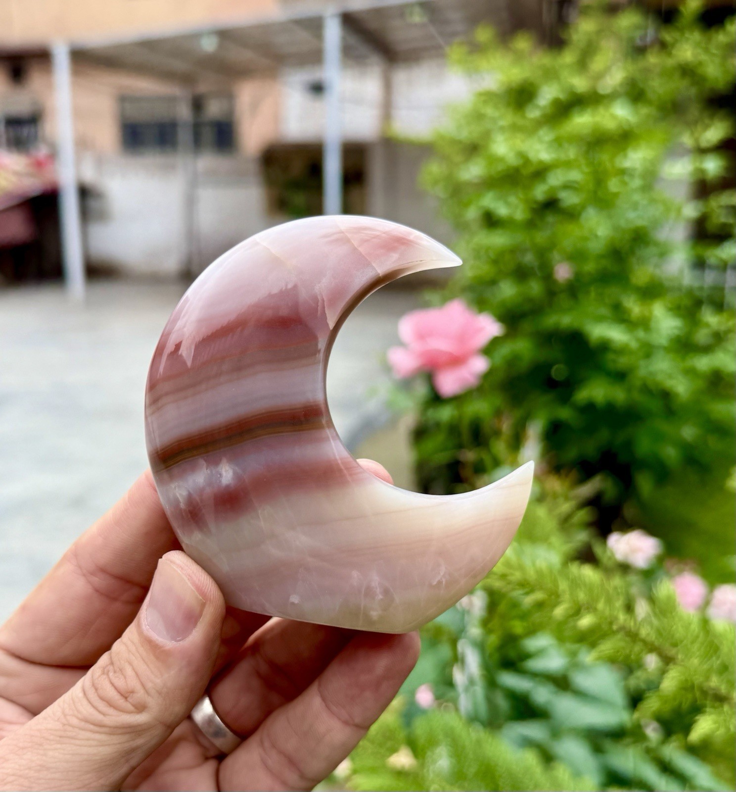 Pink Banded onyx Moon