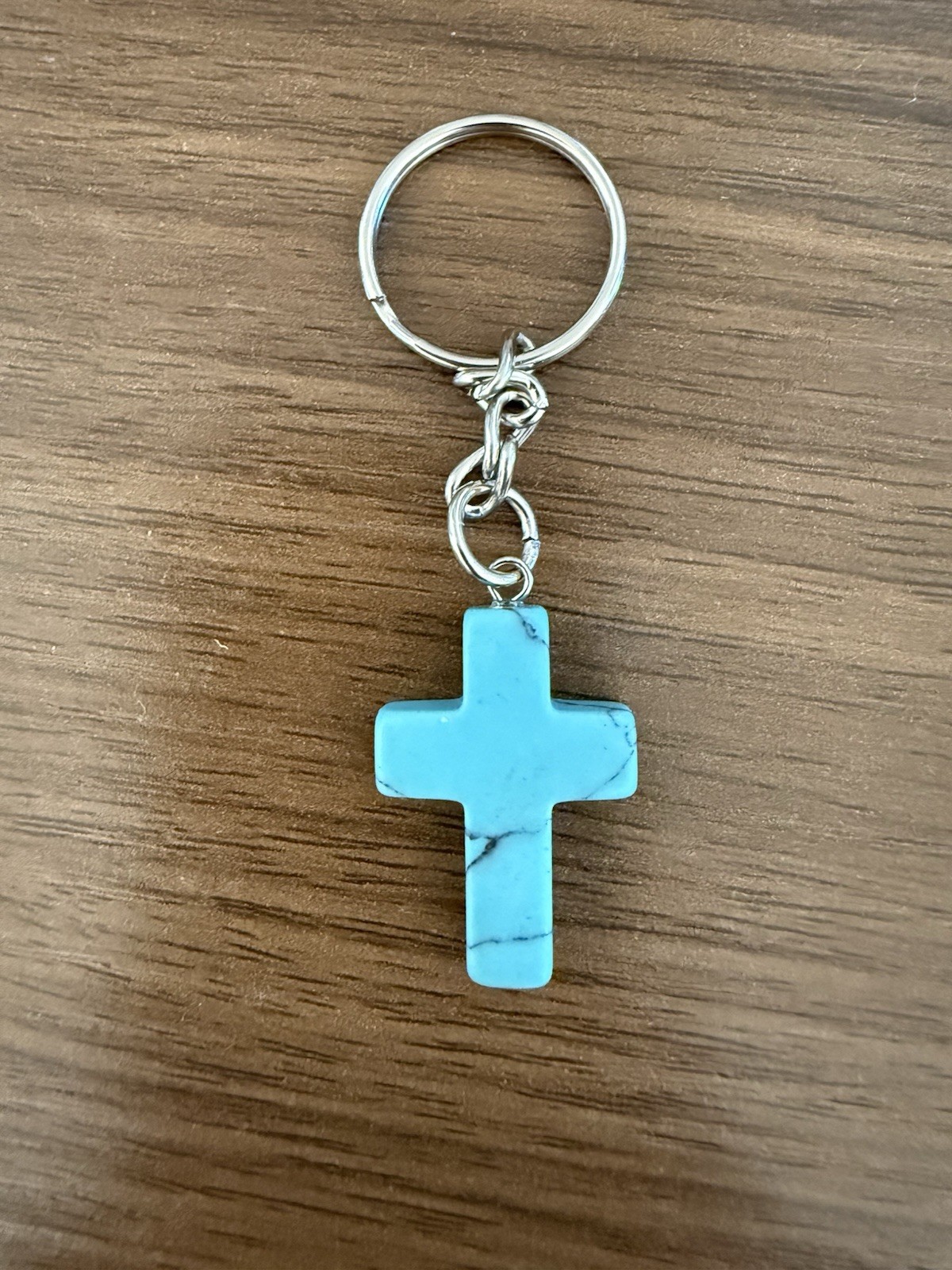Natural Turquoise Gemstone Cross Keychain Handmade Jewelry Gift