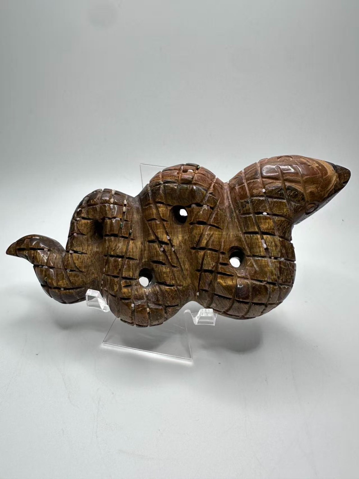 Natural Tiger’s Eye Snake Figurine 6″x2.75″ – Polished Crystal Carving 11.8 oz