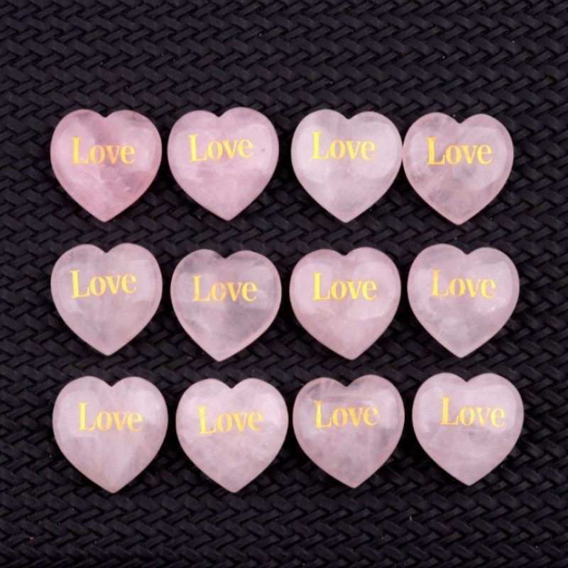 Natural Rose Quartz Heart Pendants Love Engraved Beads Charms Random 1piece