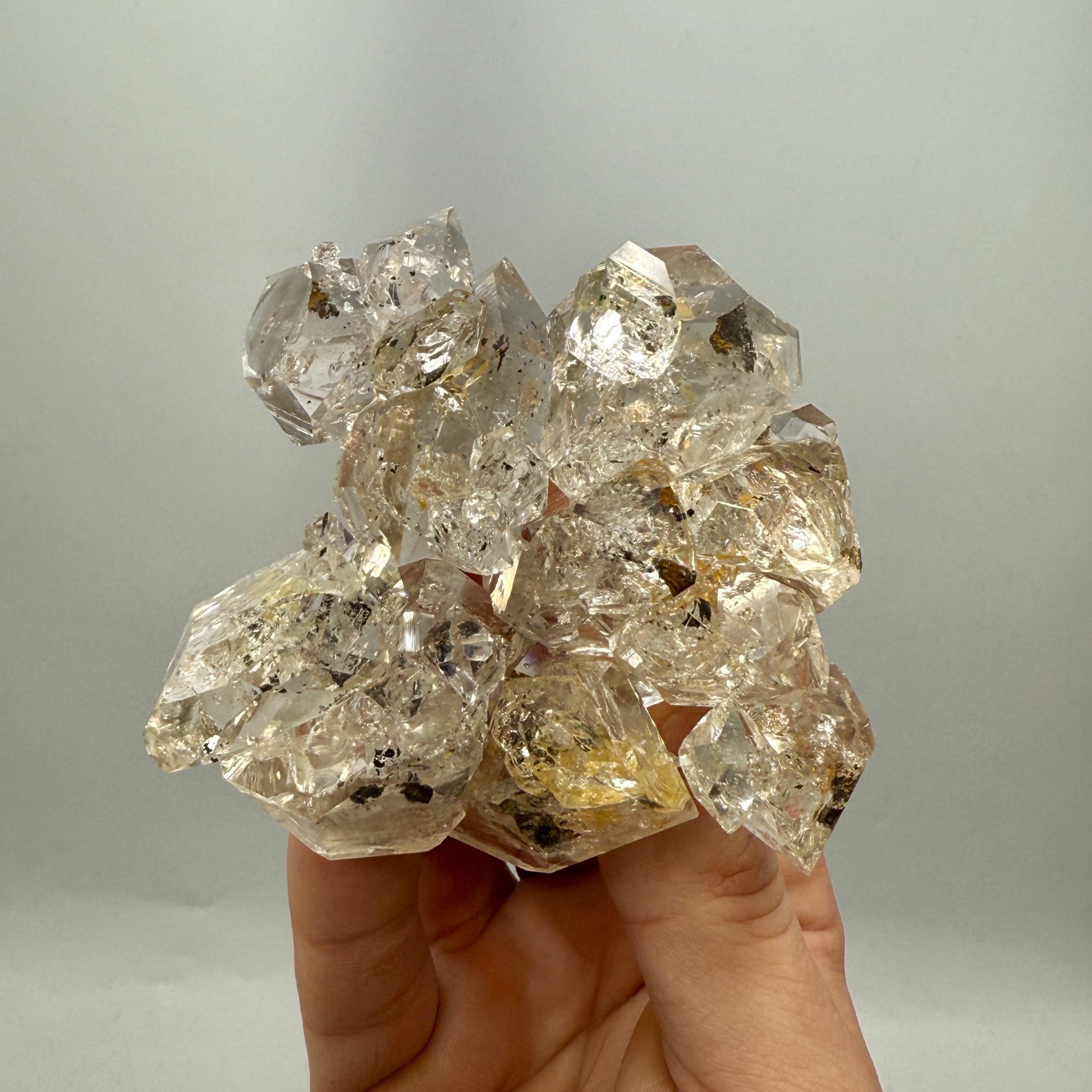 320 g Enhydro Herkimer Diamond Gem Cluster w/ Moving Bubble, Smoky Phantoms
