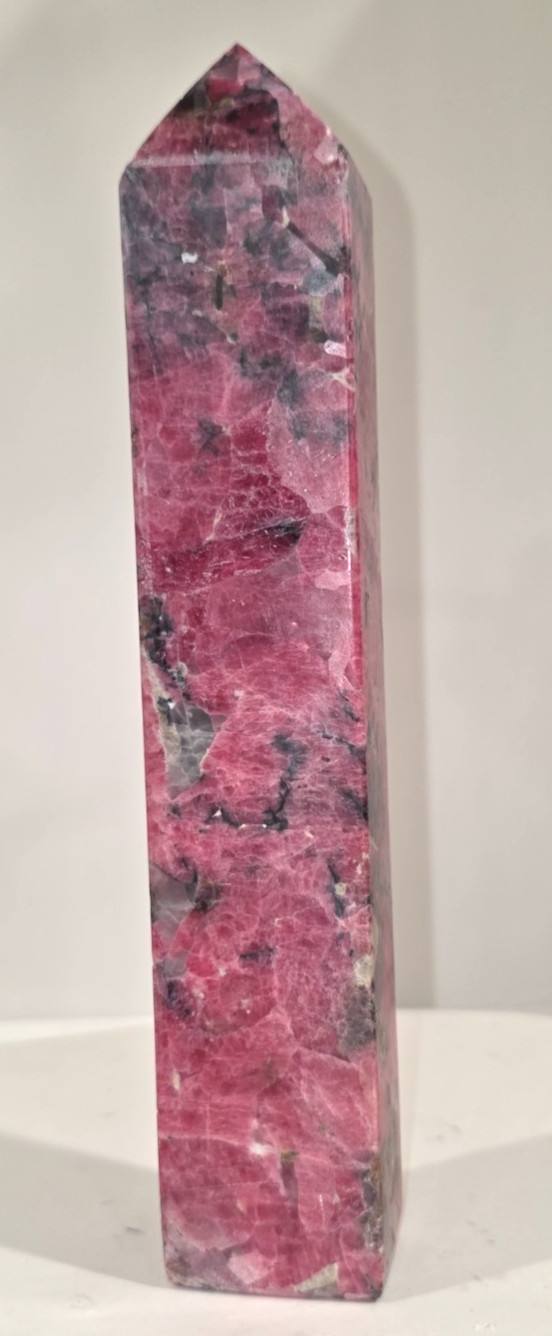 9.5″ 2.5 lb Rhodonite Polished Tower Elegant Pink/Black Obelisk Statement Piece