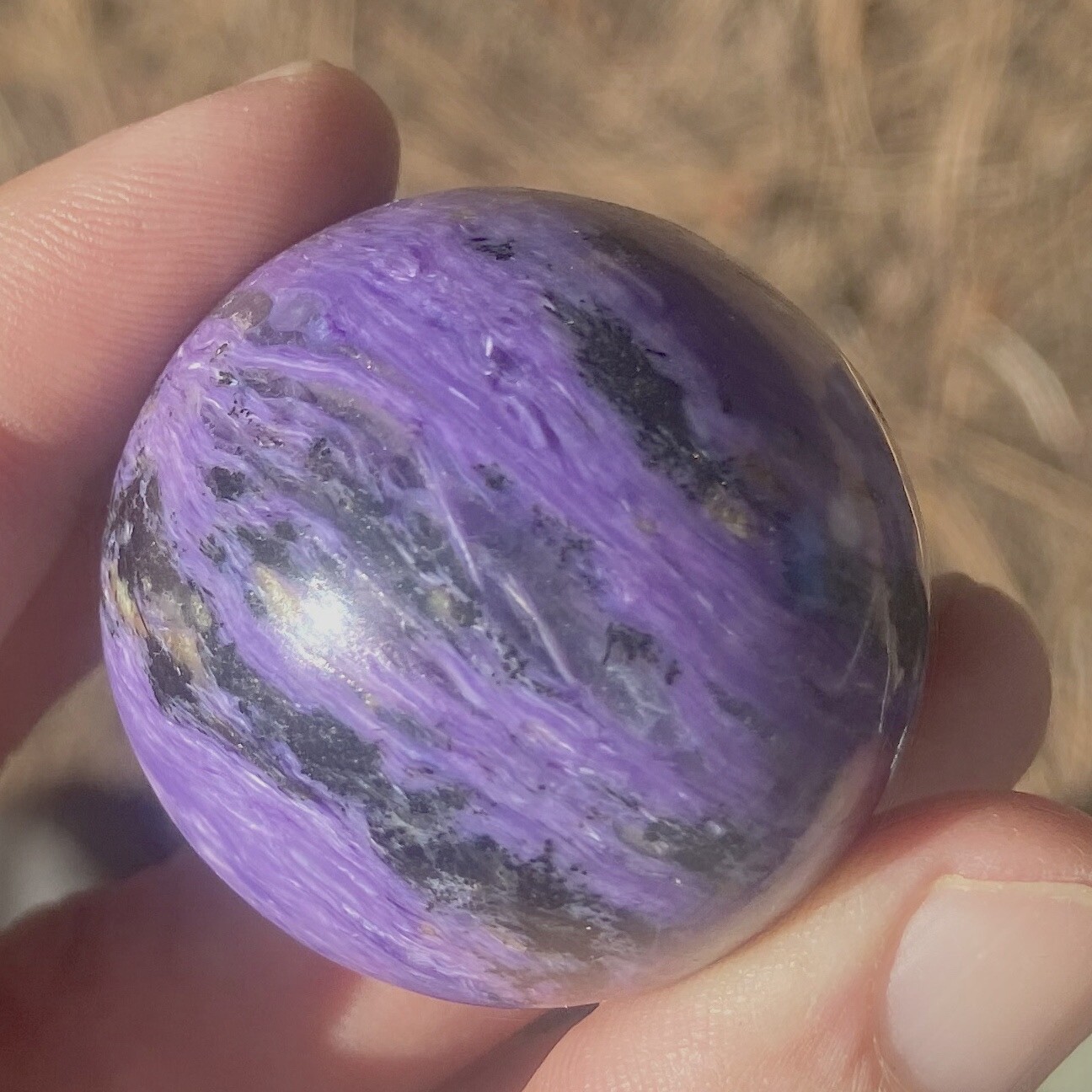 Charoite Fine Grade 36 Milliter Sphere w/ Display Stand 64 Grams Siberia Russia