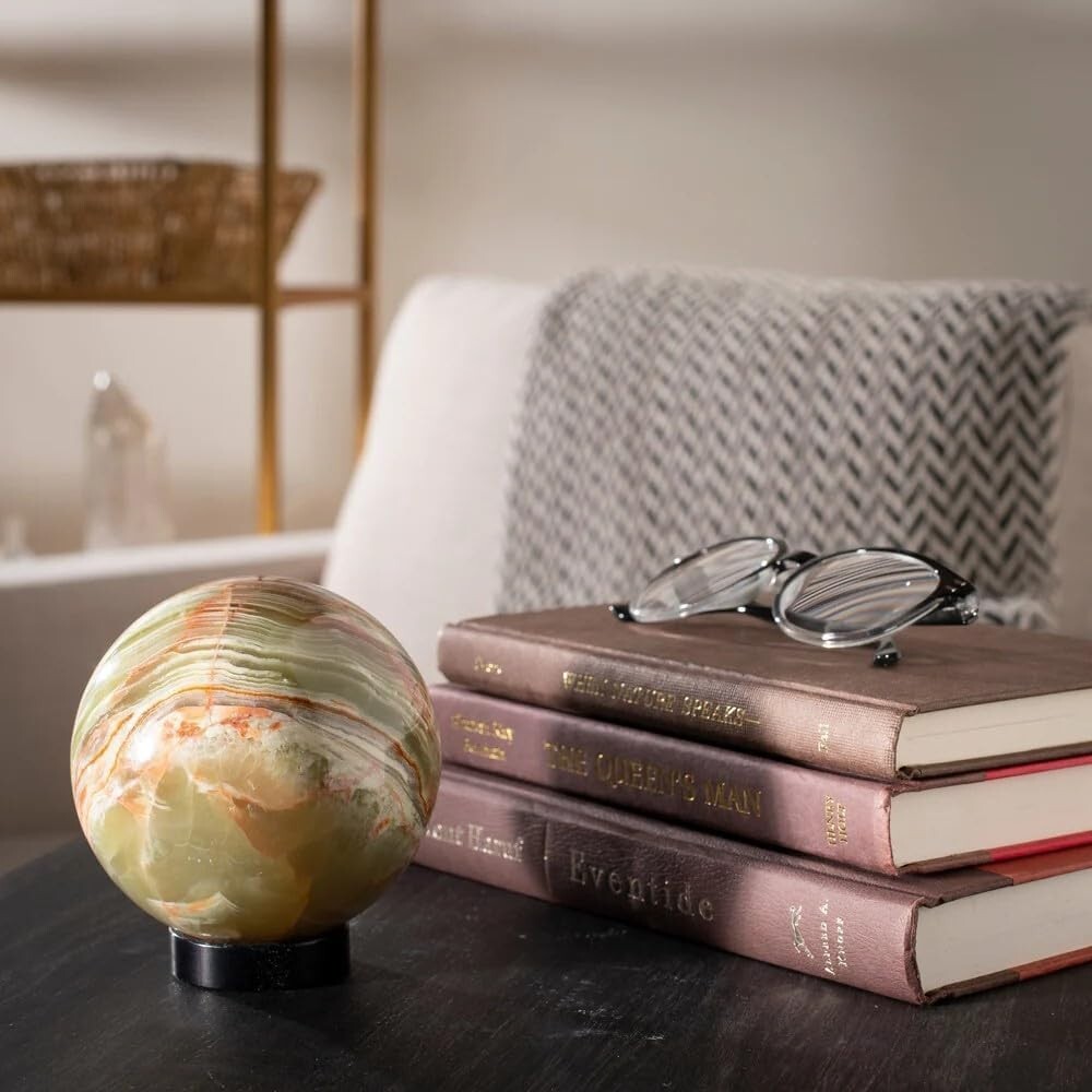 3″ Green Onyx Sphere – Hand-Carved in Pakistan, Elegant Décor, No Stand