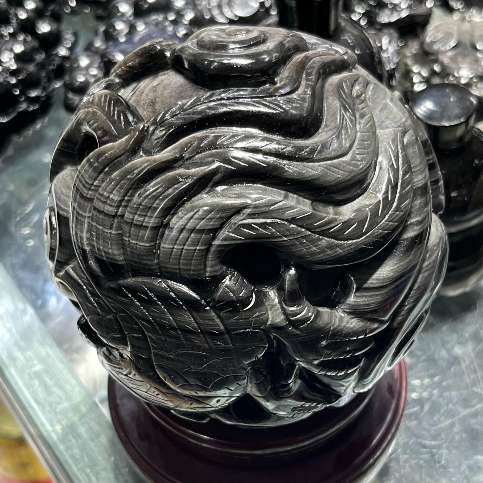2220g Natural Silver Obsidian Crystal Sphere Healing(Dragon and Phoenix Pattern)