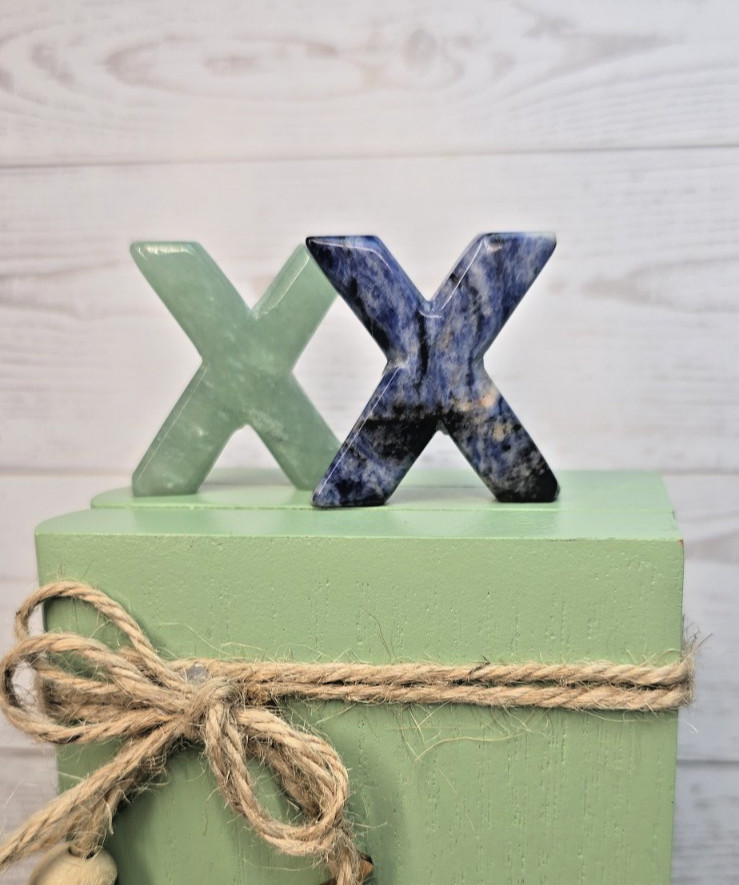 8 Large 1.5″ Carved Gemstone Letters Crystal Initials Sodalite Obsidian