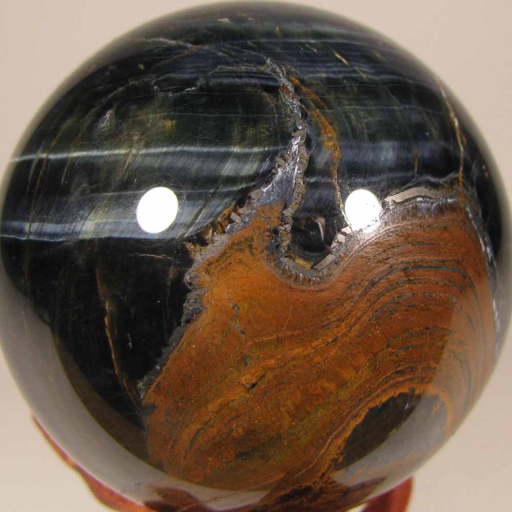 2.1″ BLUE TIGER EYE Gemstone Polished Sphere w/ Stand – South Africa – 54mm