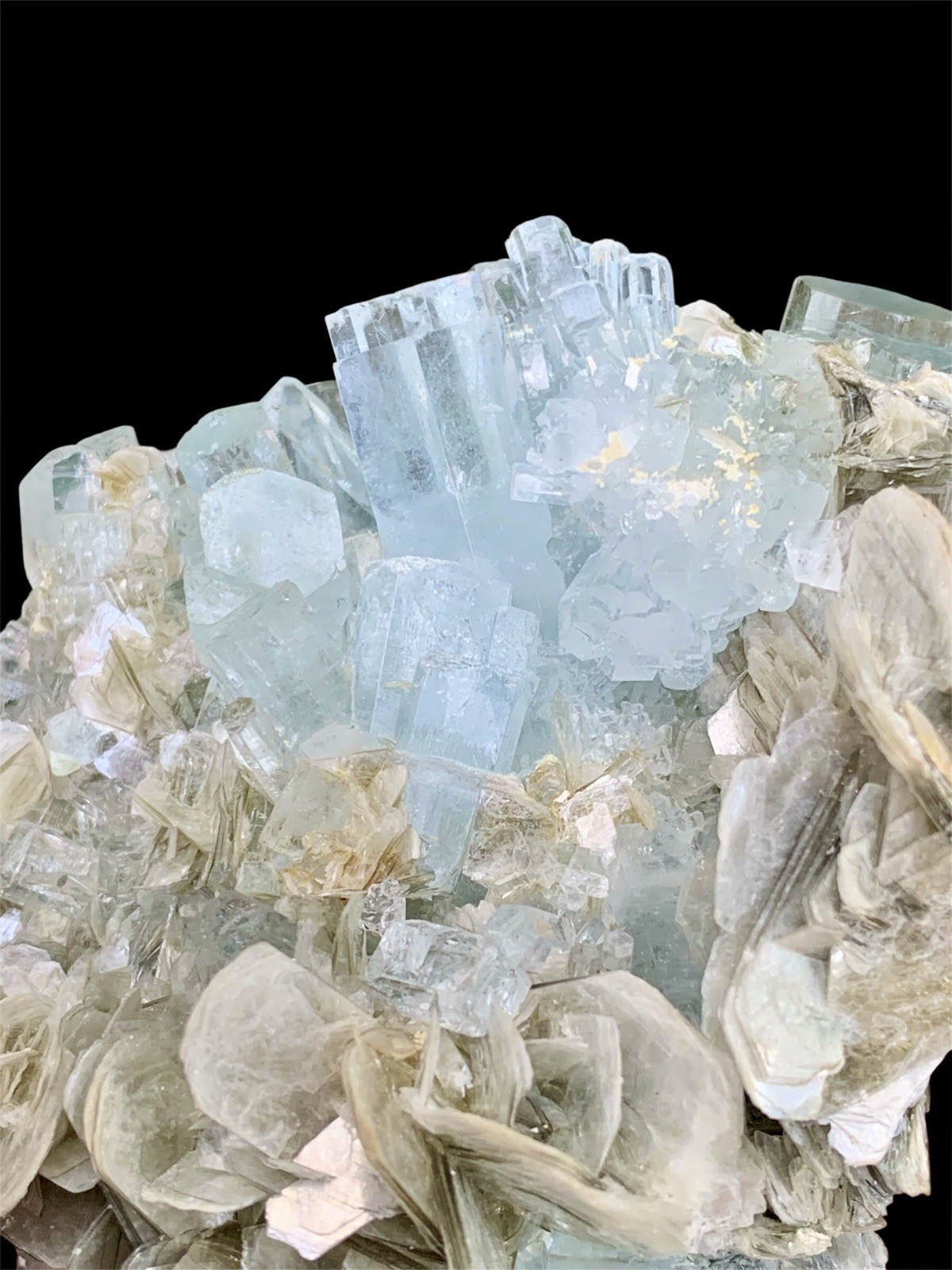579 Grams Aquamarine Cluster With Mica Combine Specimen From Nagar Pakistan.