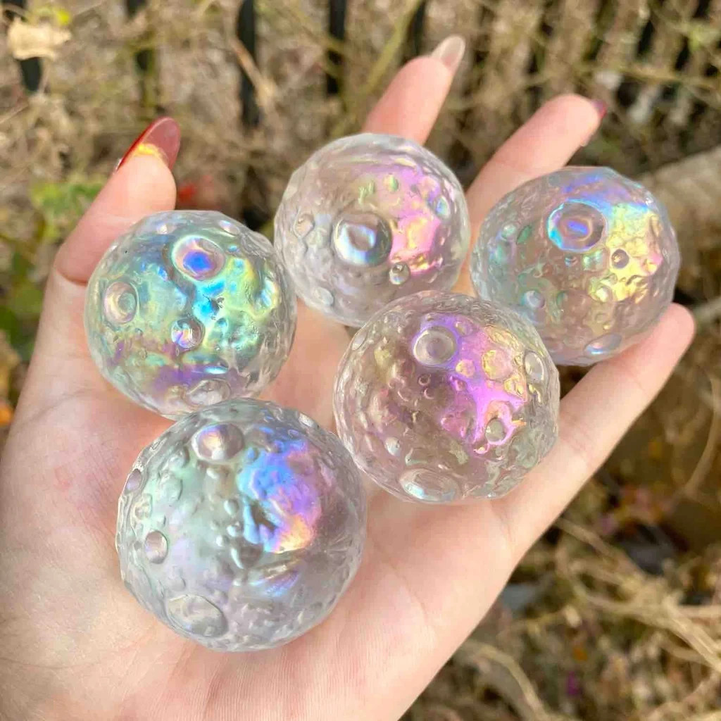 Titanium Rainbow Moon Angel Aura Quartz Full Moon Sphere Healing Home Decoration
