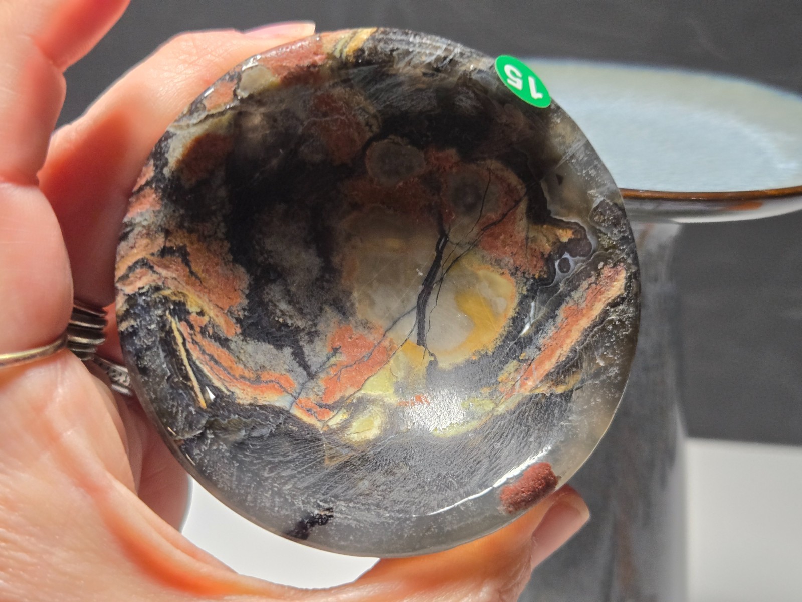 Set of (2) UV Reactive Football Agate dish/holder & Volcano sphere! G15