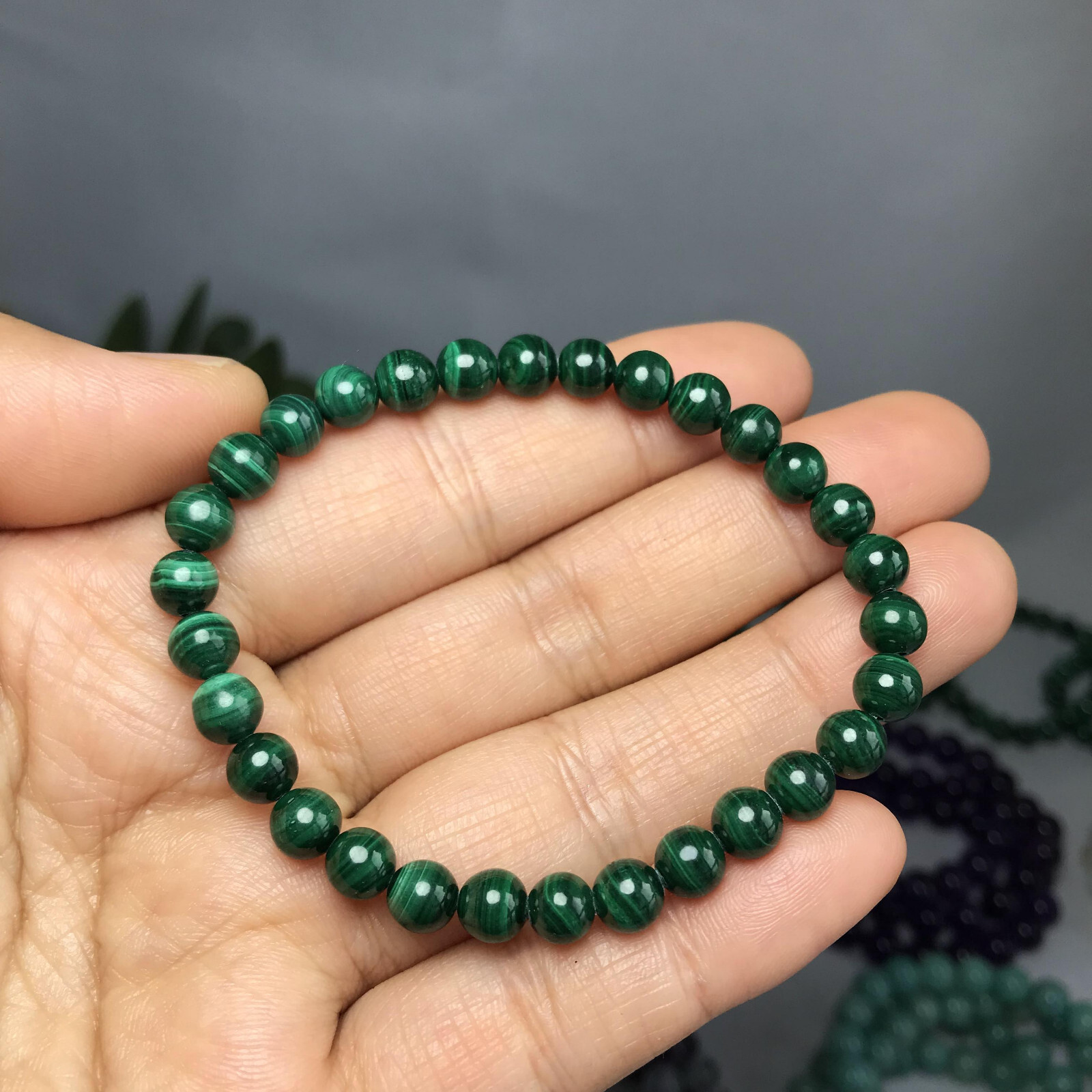 Natural malachite Polish stone bracelets Crystal ball sphere Specimen 6mm 13.8g