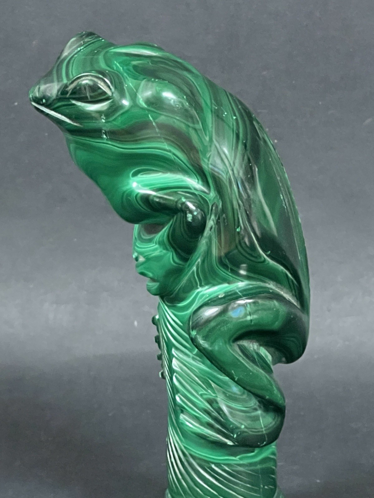 Carved and Polished Malachite Stone Frog Animal Figurine Sculpture – Congo 6”