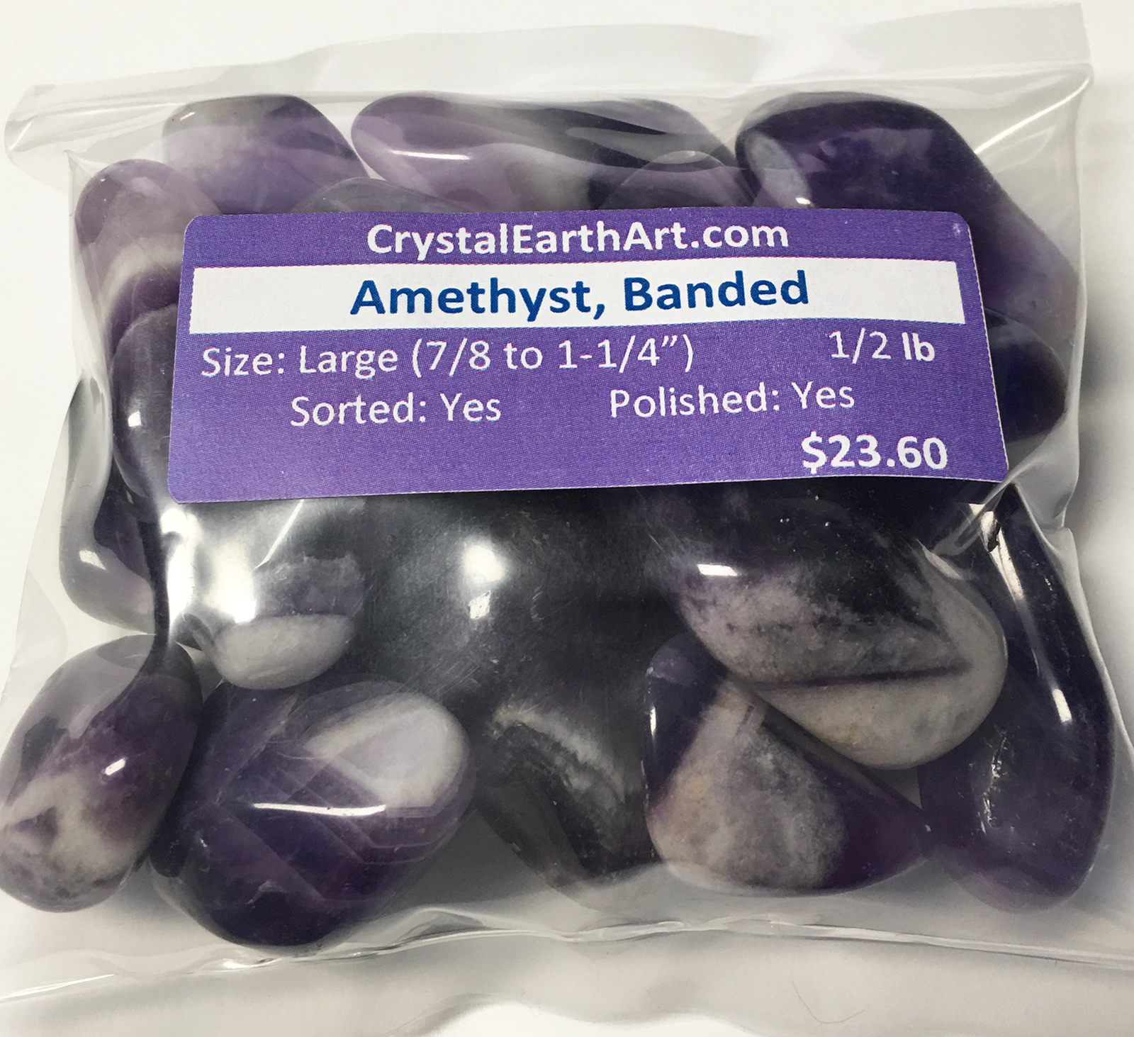 AMETHYST Banded Large (7/8-1-1/4″) A Grade polished stones. 1/2 lb