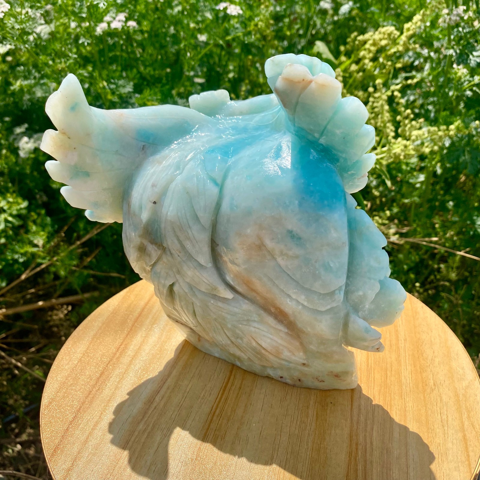 4.85LB Natural Blue Vein Stone Phoenix Carving, Home Decoration