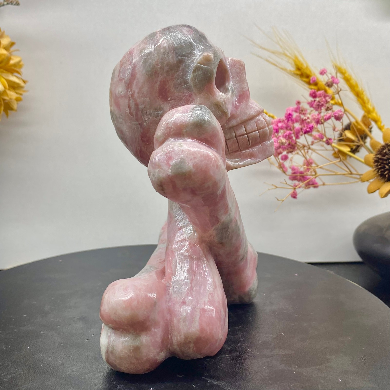 2.5LB Natural rose quartz crystal skull statue hand carved spiritual decoration