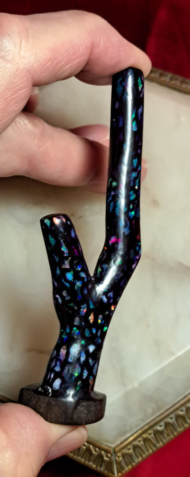 Huge Multicolor Indonesian Wood Opal Fossil Inlaid Mosaic Branch Stands Up