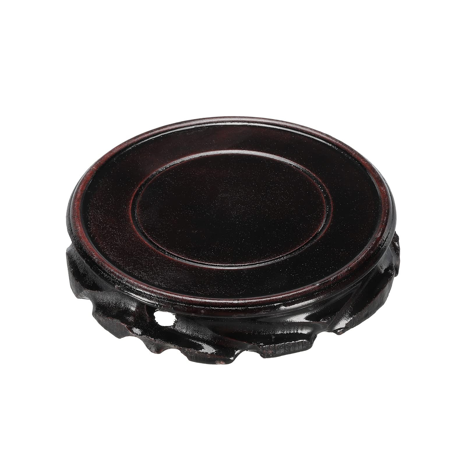Wooden Stand Holder Display Base Black 110mm Diameter for Vase Bonsai Base