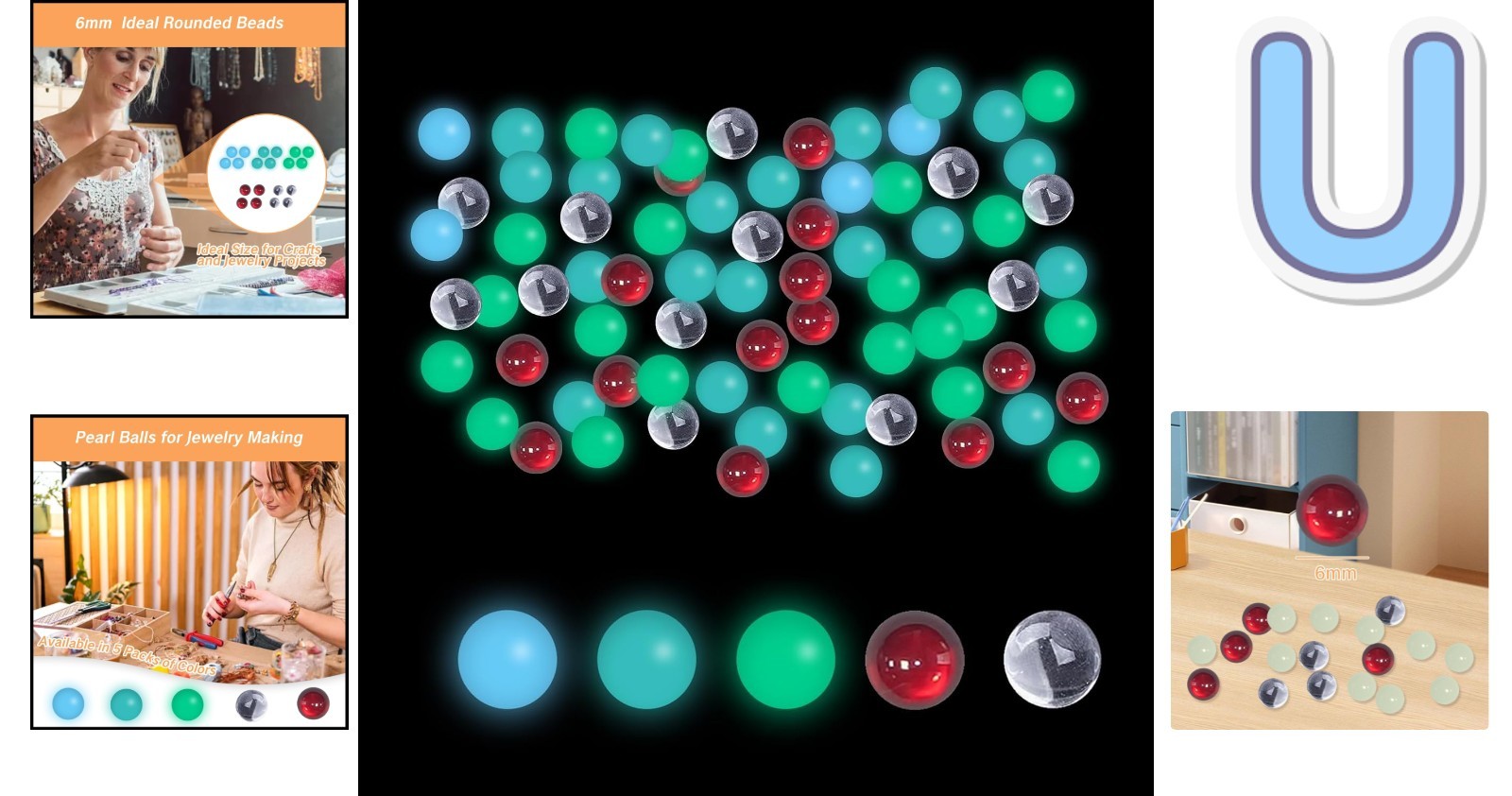 6mm Color Mixing Quartz Beads – Pack of 10 UV Reactive Craft Essentials