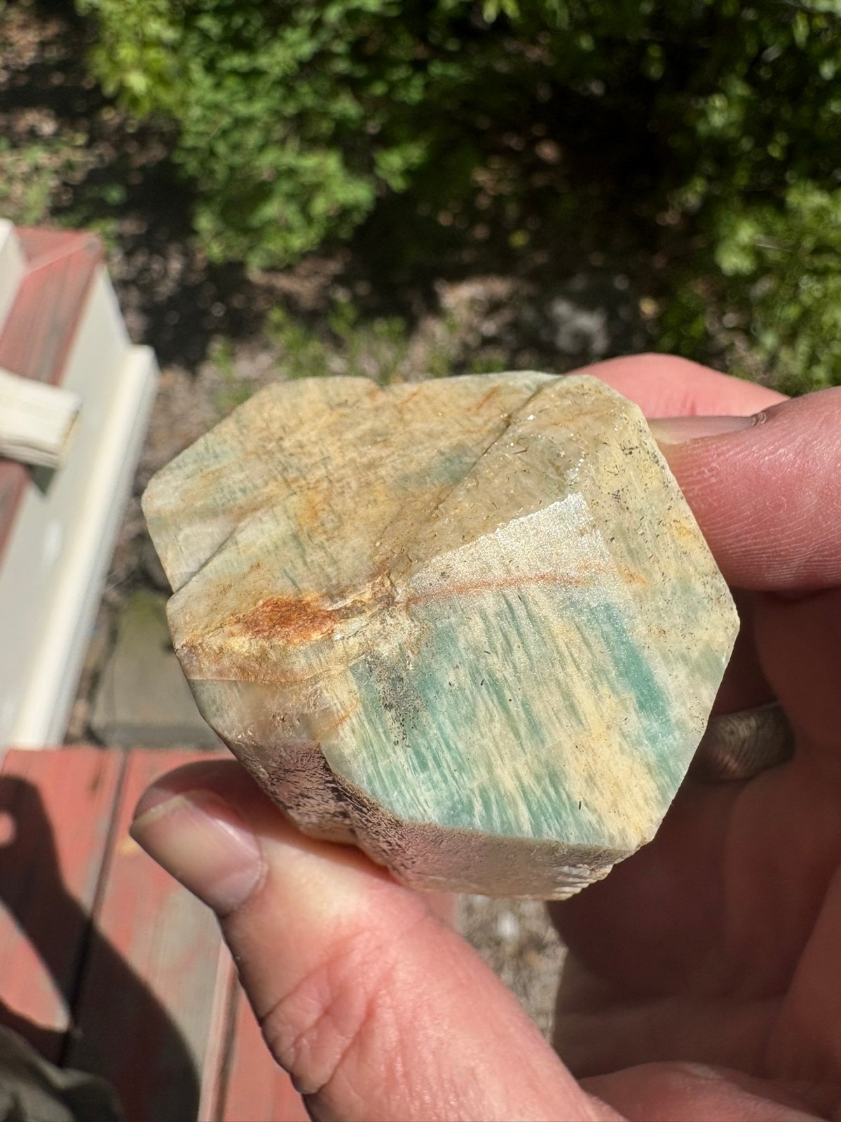 Amazonite, larger crystal, some Tourmaline, Spitskoppe, Namibia