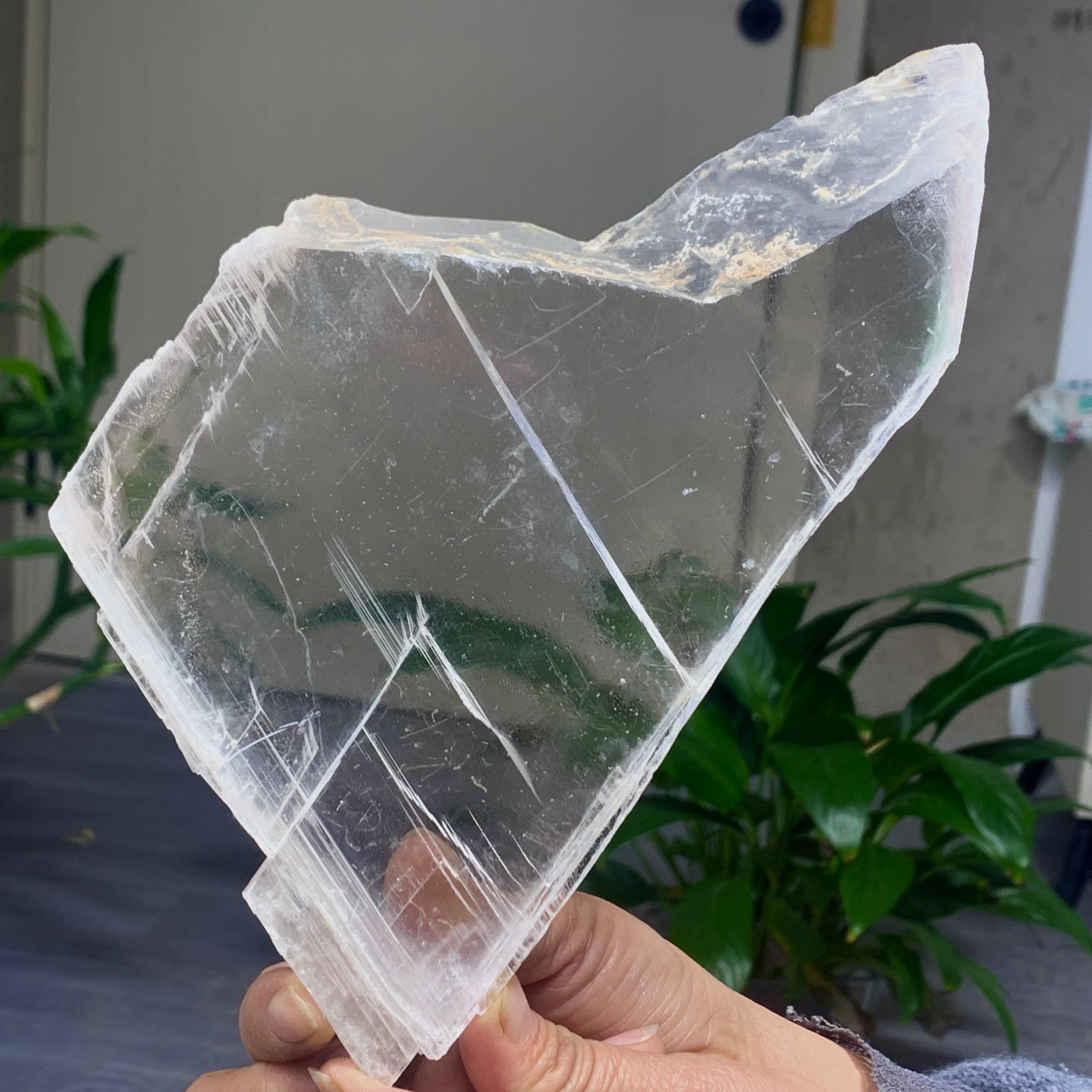 494G Natural selenite gypsum quartz crystal slab mineral specimen healin