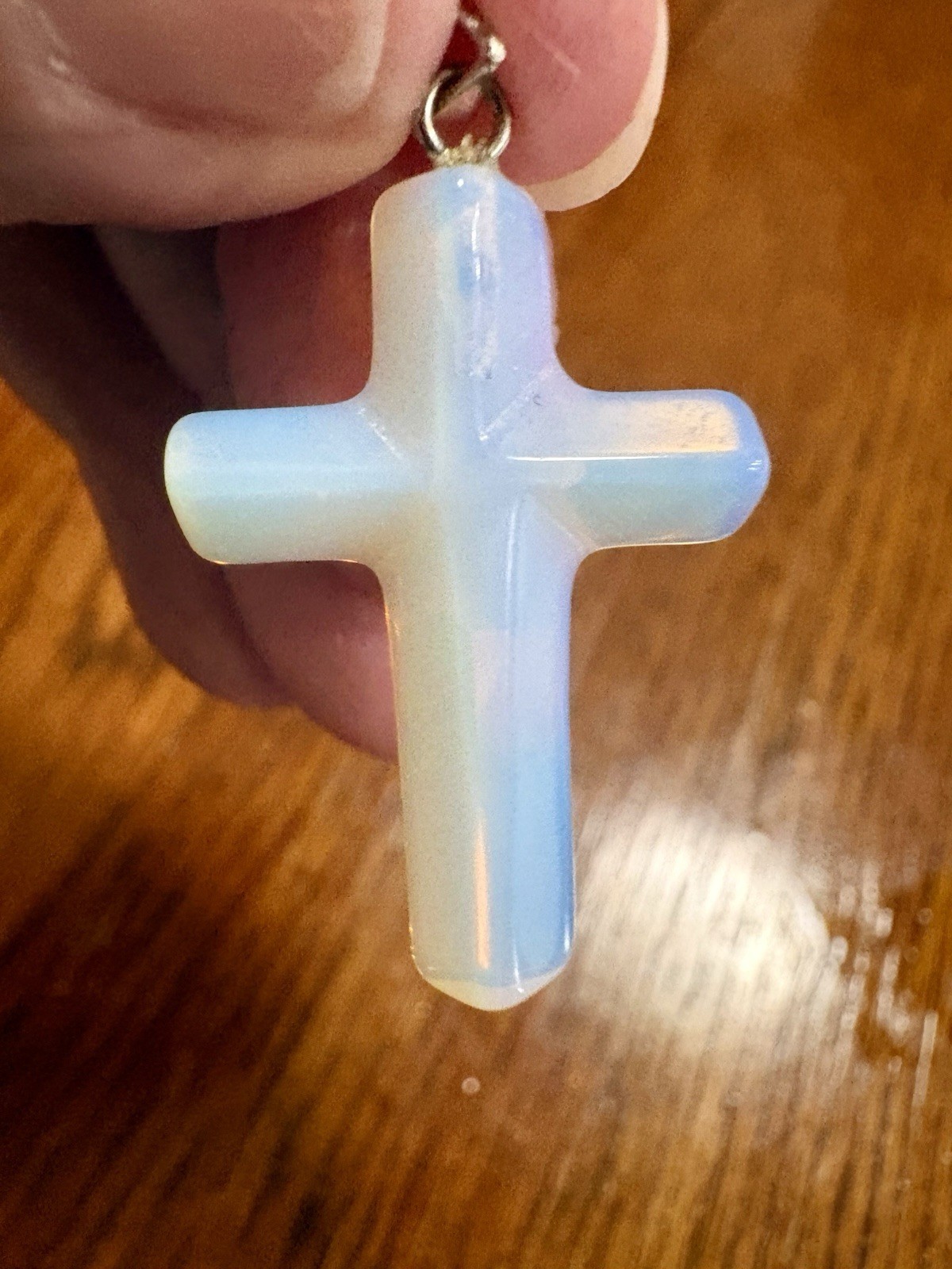 Opalite Cross Quartz Transparent Iridescent Pendant GF Clasp 1.5”