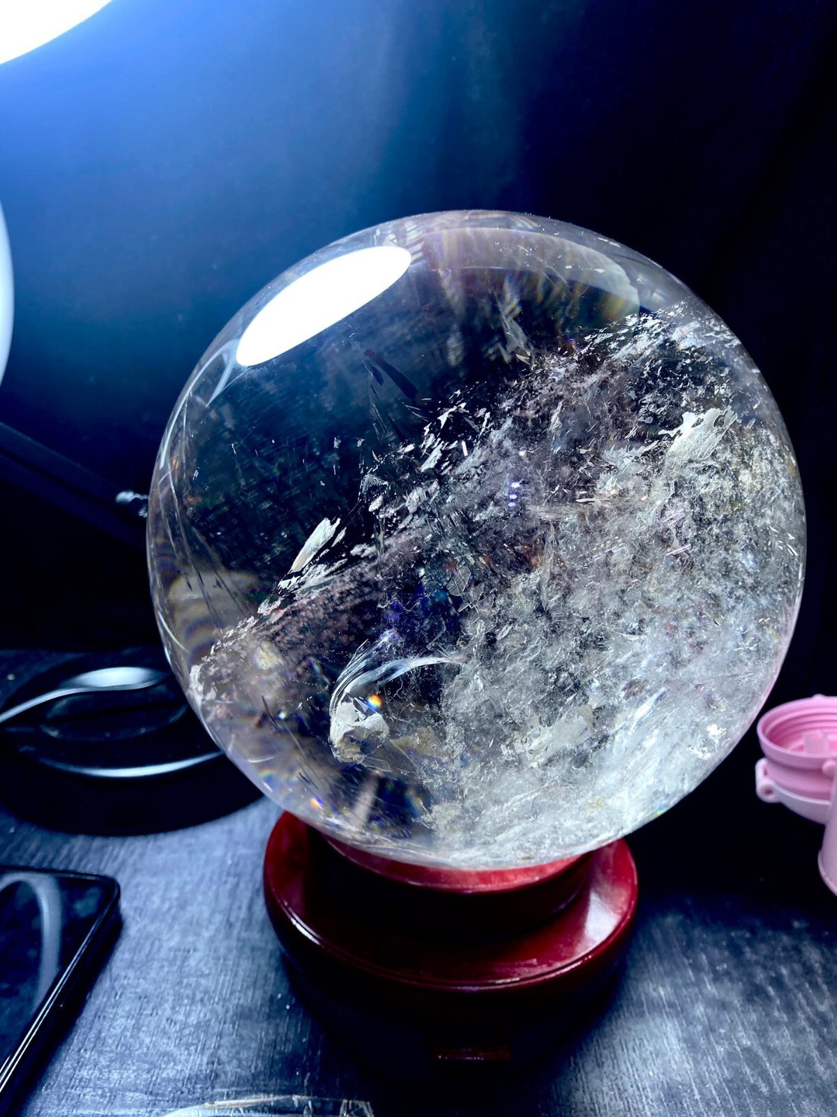32.54LB Large Natural Clear Quartz Sphere White Crystal Ball Healing + Stand