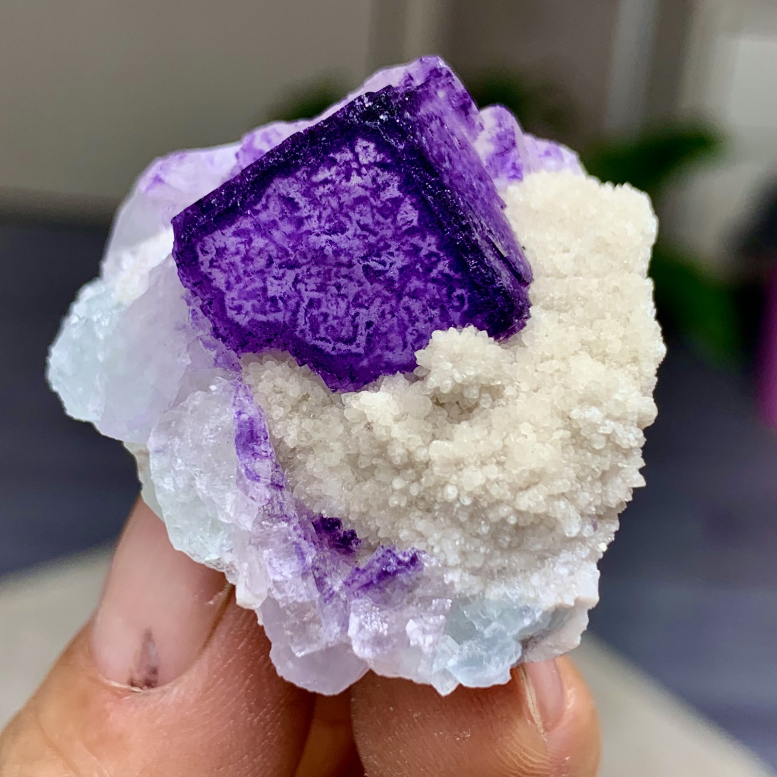 38G Natural Purple “QR Code”Fluorite Cluster Crystal Mineral Specimen/Guizhou