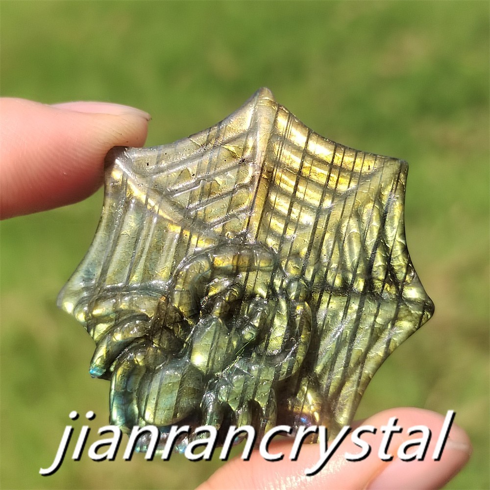 Natural Labradorite Hand Carved Spider Quartz Crystal Skull Healing Reiki 1pc