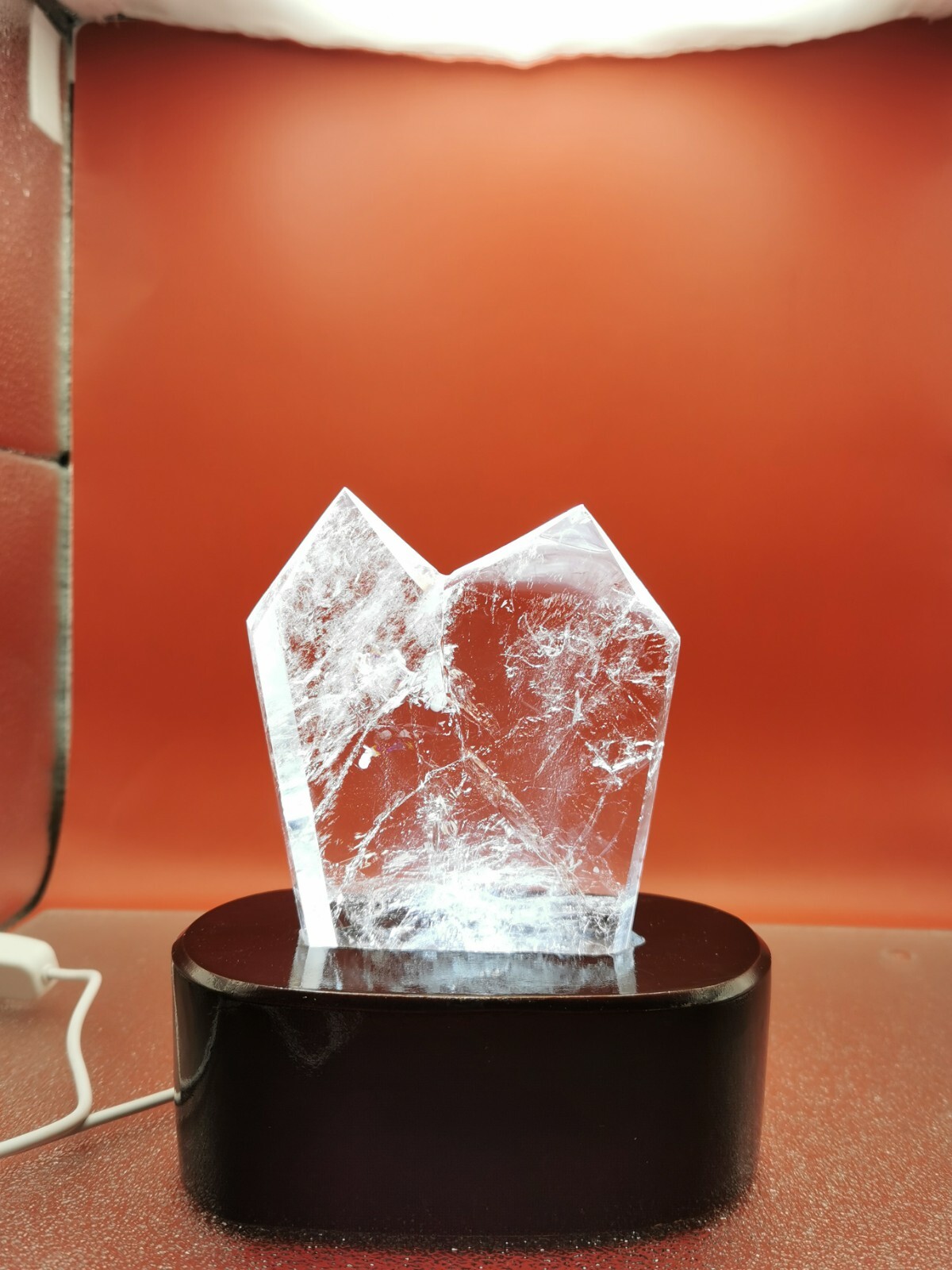 Natural Clear Quartz Double Point Obelisk Crystal With Custom Light Stand 364G