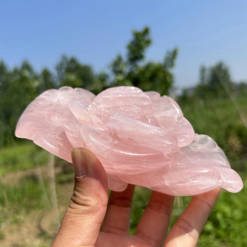 1.27LB Natural Rose Quartz Flower Skull Carved Crystals Skull reiki healing