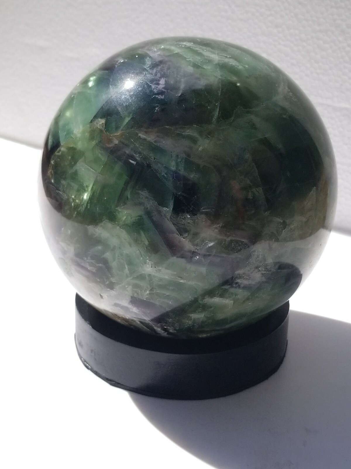 4.5″ Polished Purple Green Fluorite Quartz Crystal Sphere Ball /with wood Stand