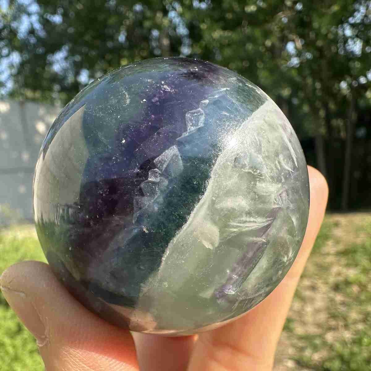 210g Natural Feather Fluorite Quartz Sphere Crystal Ball Reiki Healing Decor
