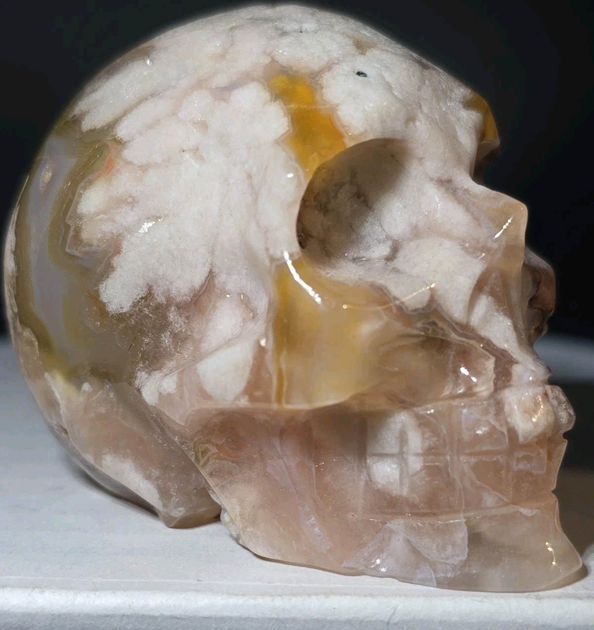 Flower Agate Skull 2.5″ X 2″ 7.8 Oz. 222g.