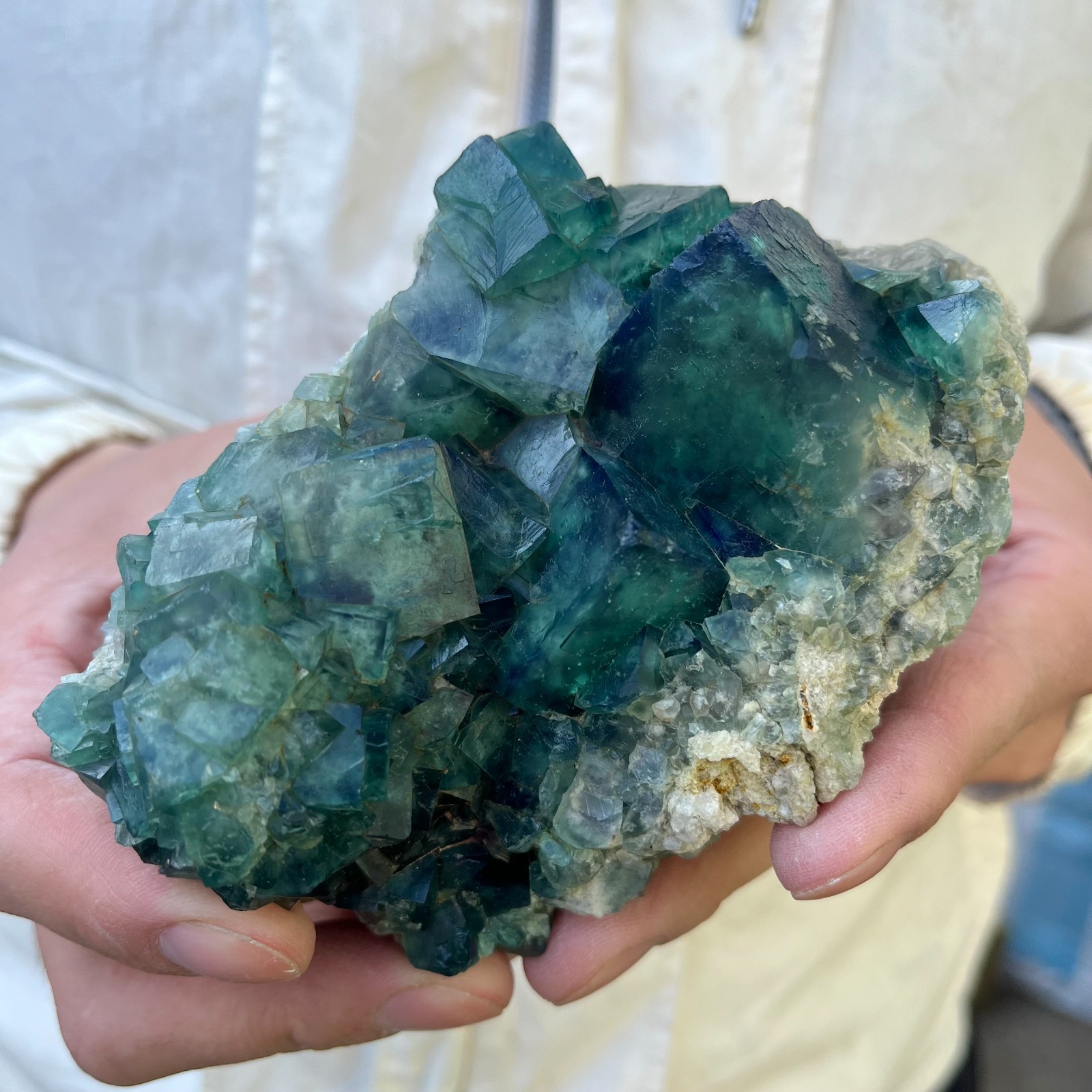 1.8LB Natural cubic green fluorite crystal cluster rough mineral specimen