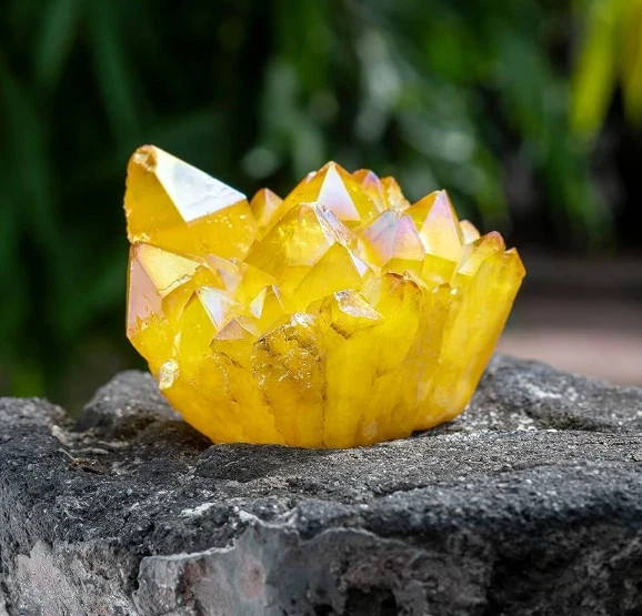 Natural Citrine Cluster Aura Crystal Cluster Mineral Specimen Healing Decoration