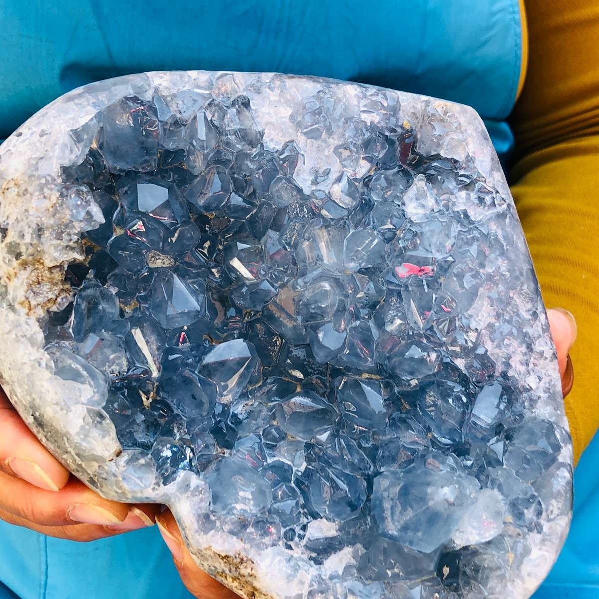 5LB Natural Blue Celestite Geode heart-shaped Crystal Cluster Specime Healing