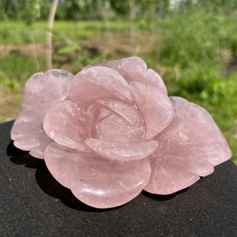 1.27LB Natural Rose Quartz Flower Skull Carved Crystals Skull reiki healing