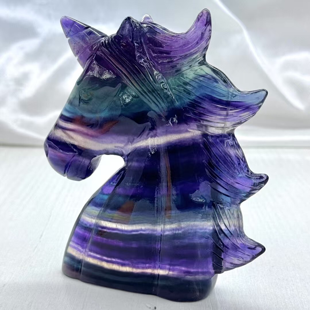 1PC Natural fluorite carved unicorn Skull quartz crystal reiki healing Gem Gift