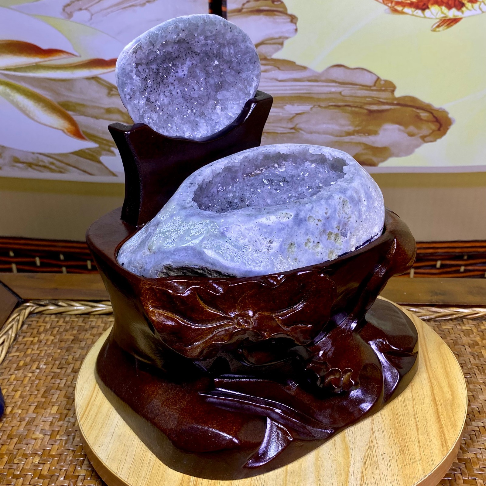 5.15LB Natural Amethyst Geode Quartz Crystal Cornucopia Mineral Specimen +Stand