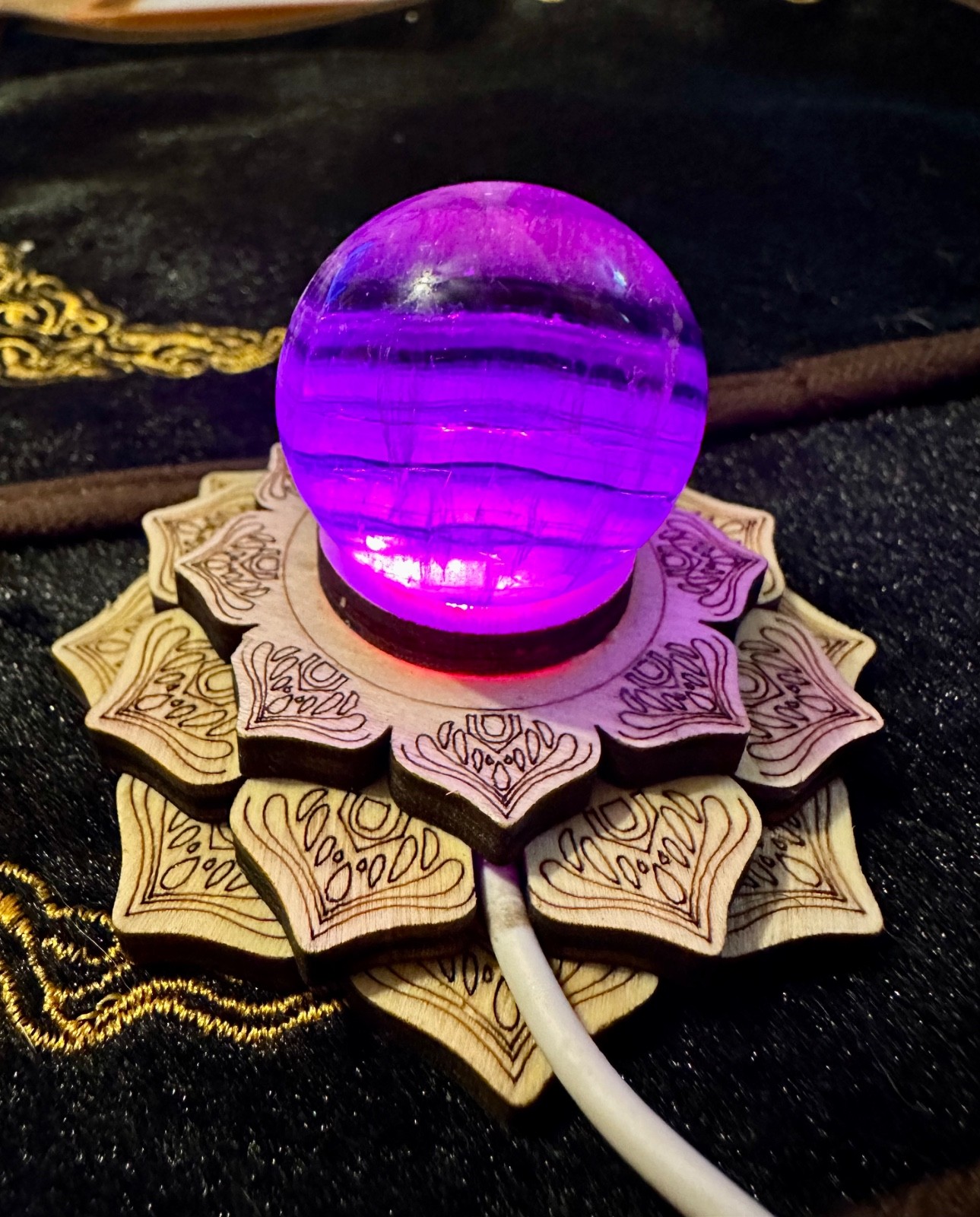 Banded purple fluorite sphere with USB multicolor light stand Free shipping