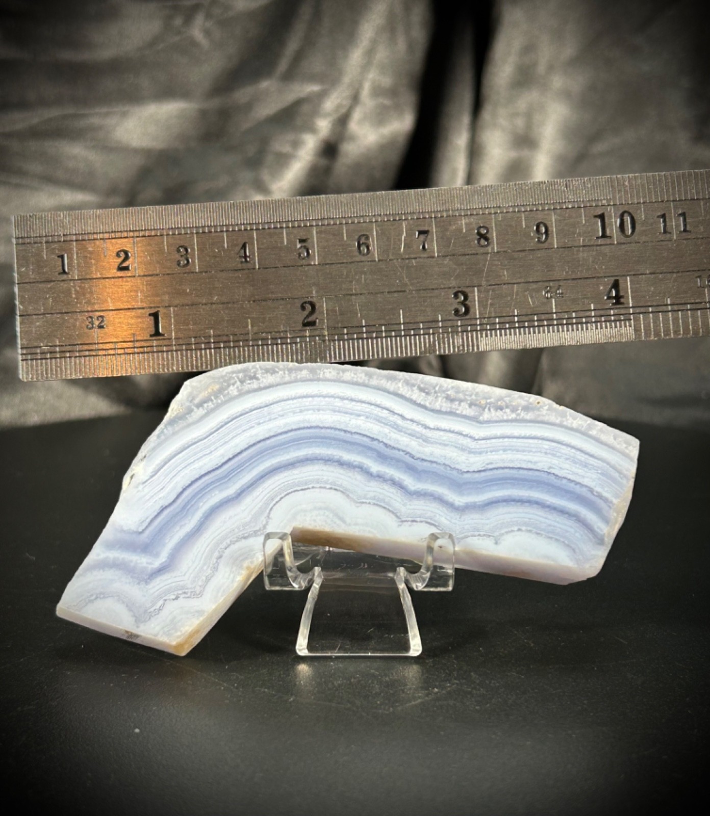 3.76″ Blue Lace Agate Slab With Acrylic Stand 2oz (58 grams)