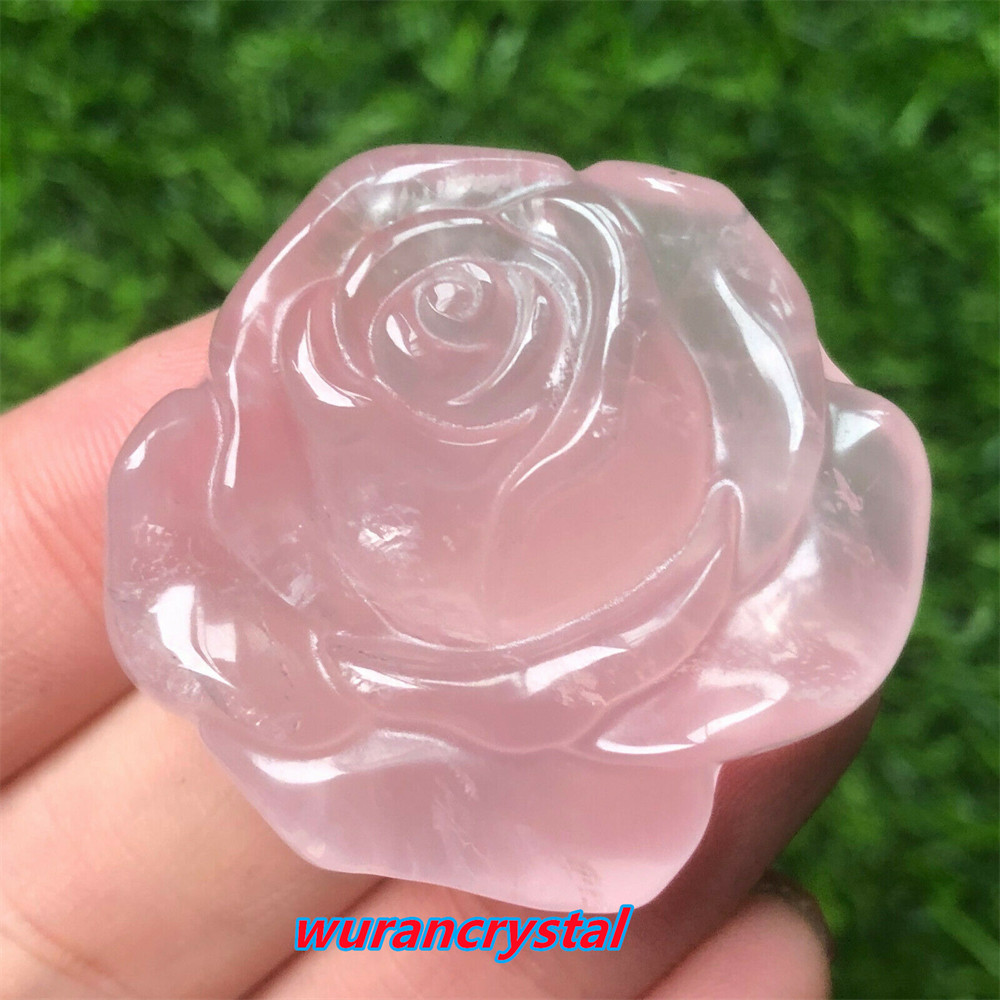 Natural Rose Quartz Hand Carved Rose Flower Skull Crystal healing gift 1pc