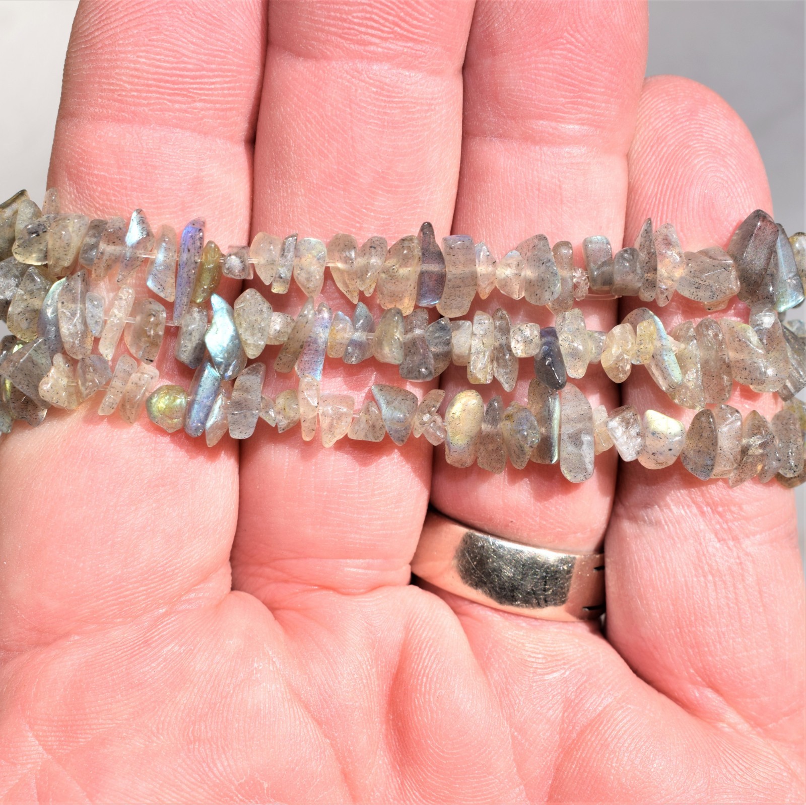 Premium CHARGED Labradorite Crystal Chip Stretchy Bracelet + Selenite Heart