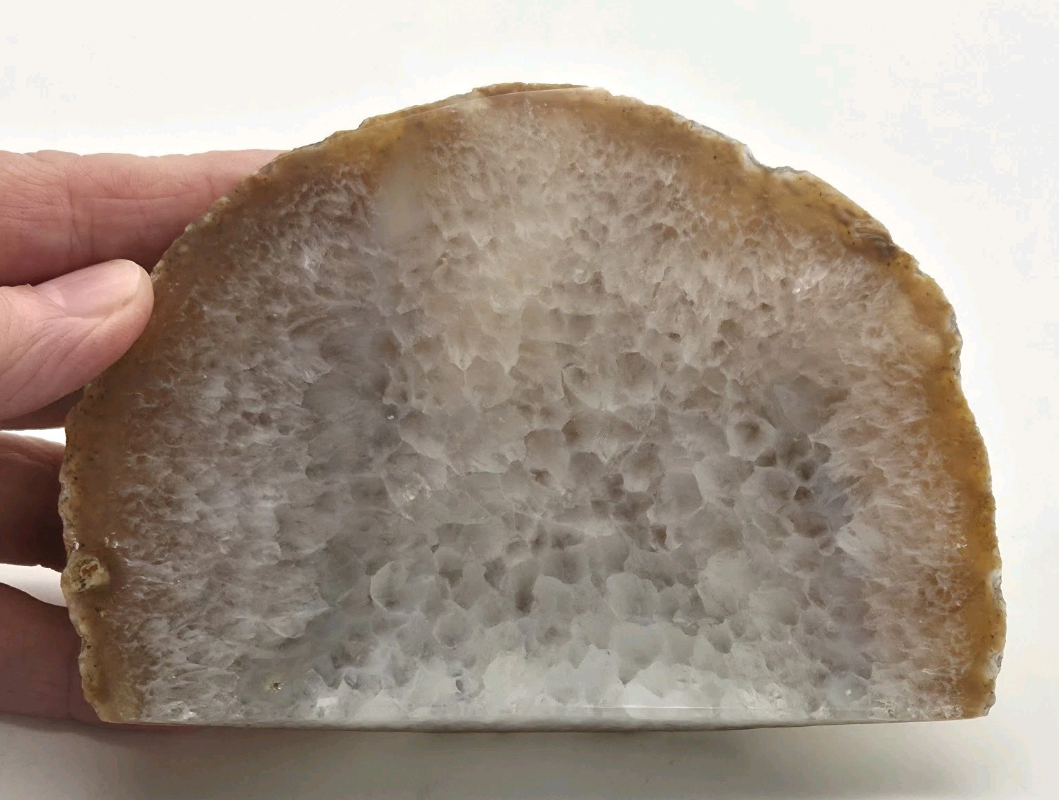 Natural Agate Geode Free Standing Gemstone One Side Polished 13oz