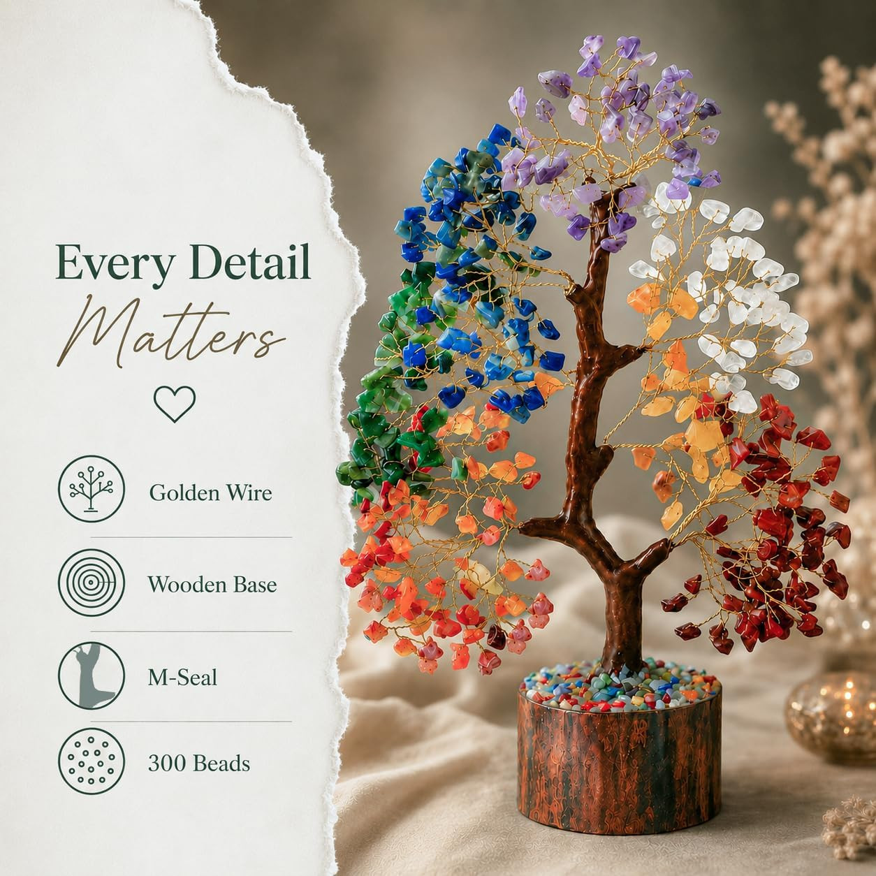 ® 7 Chakra Crystal Tree of Life, Healing Crystals Tree 10-12 Inch, Birthday Gift